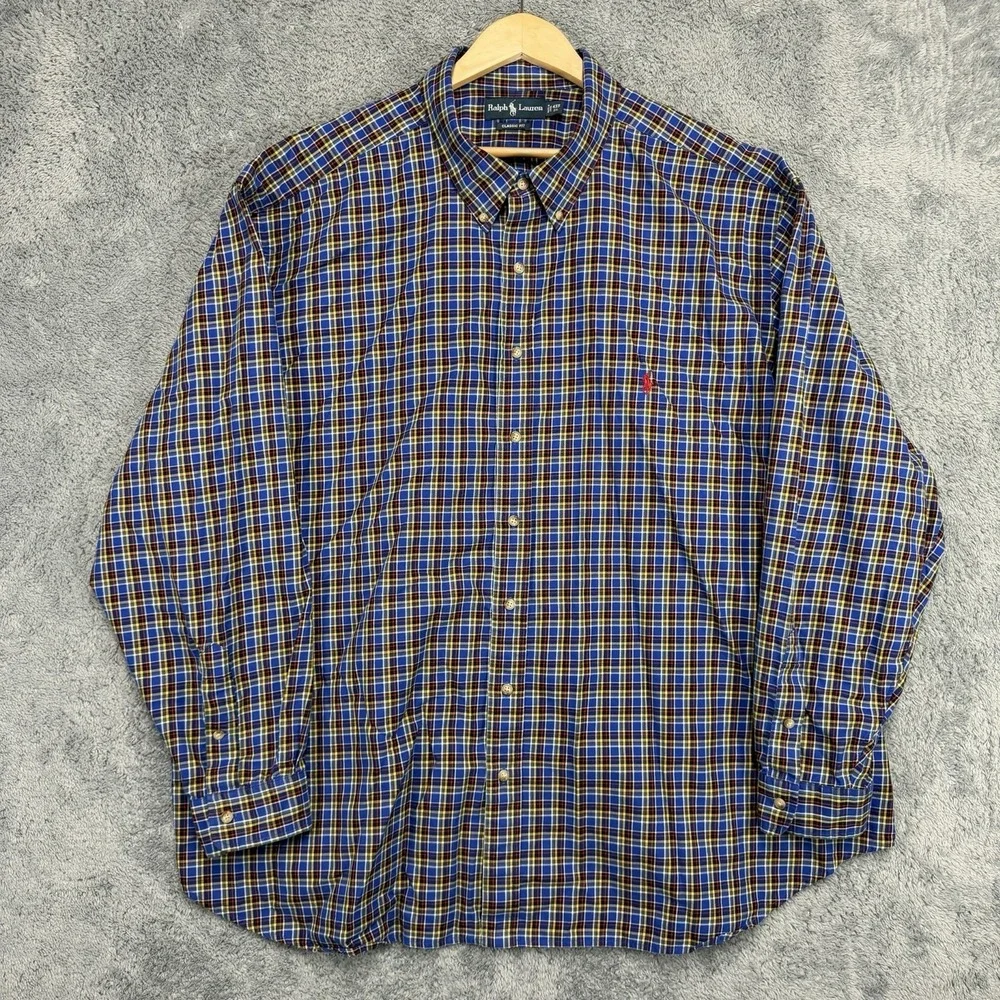 Ralph Lauren Shirt Mens 4XB Classic Fit Multicolor Plaid 100% Cotton Pony Preppy